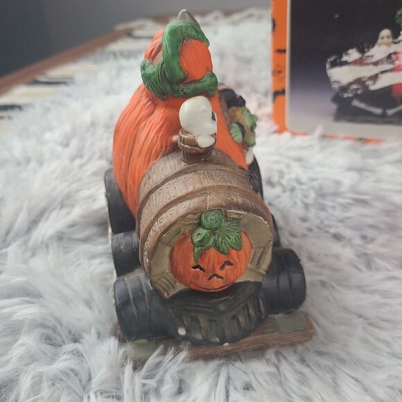 Vintage Halloween Pumpkin Train Porcelain Bisque 3 Piece 1990's Hand Pai… - Picture 6 of 12